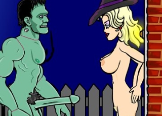 Frankenstein rips a witch's hole with a healthy dick